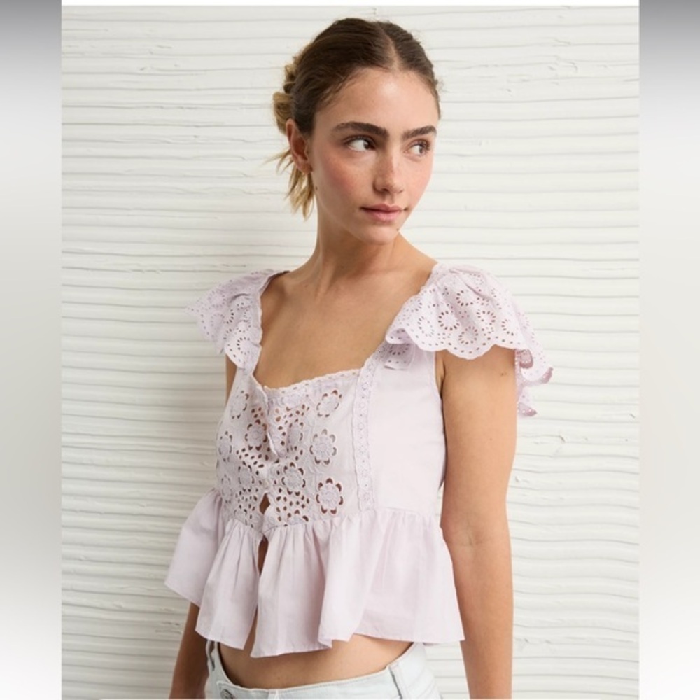 American Eagle Outfitters Light Pink Eyelet Blouse
